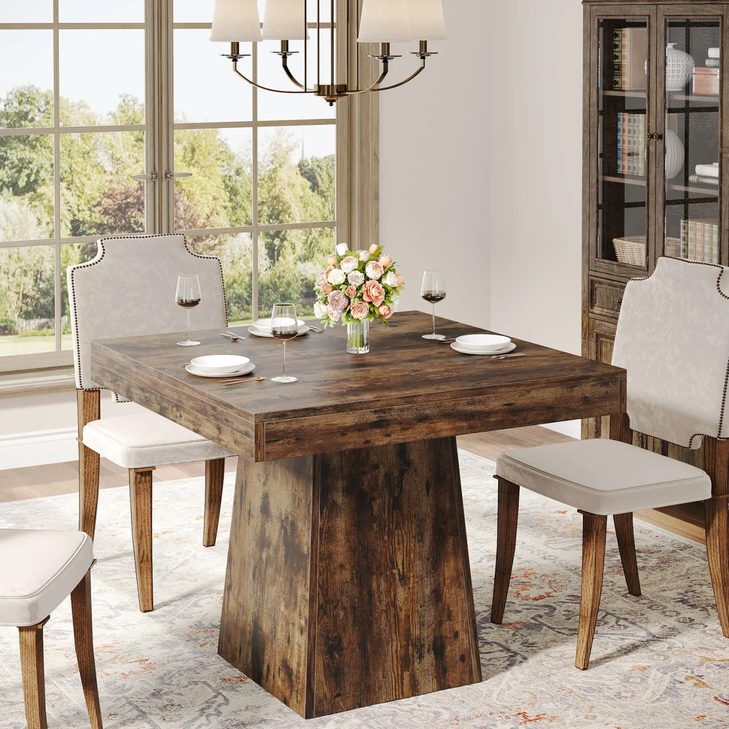 31.5" Square Dining Table, Small Farmhouse Kitchen Dinner Table for 4 People