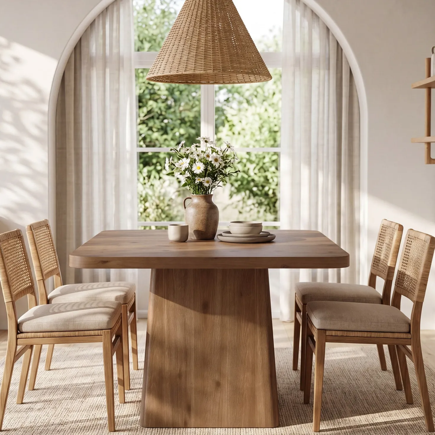 39" Square Solid Wood Dining Table for 2-4 People, Modern Kitchen Table with Pedestal Base (Only Table)
