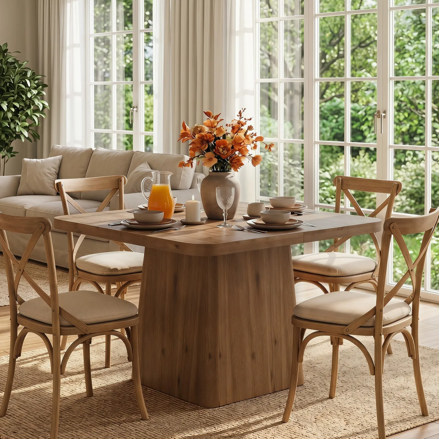 39" Square Solid Wood Dining Table for 2-4 People, Modern Kitchen Table with Pedestal Base (Only Table)