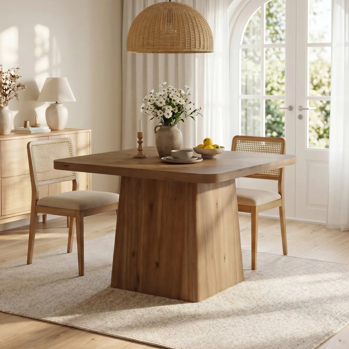 39" Square Solid Wood Dining Table for 2-4 People, Modern Kitchen Table with Pedestal Base (Only Table)
