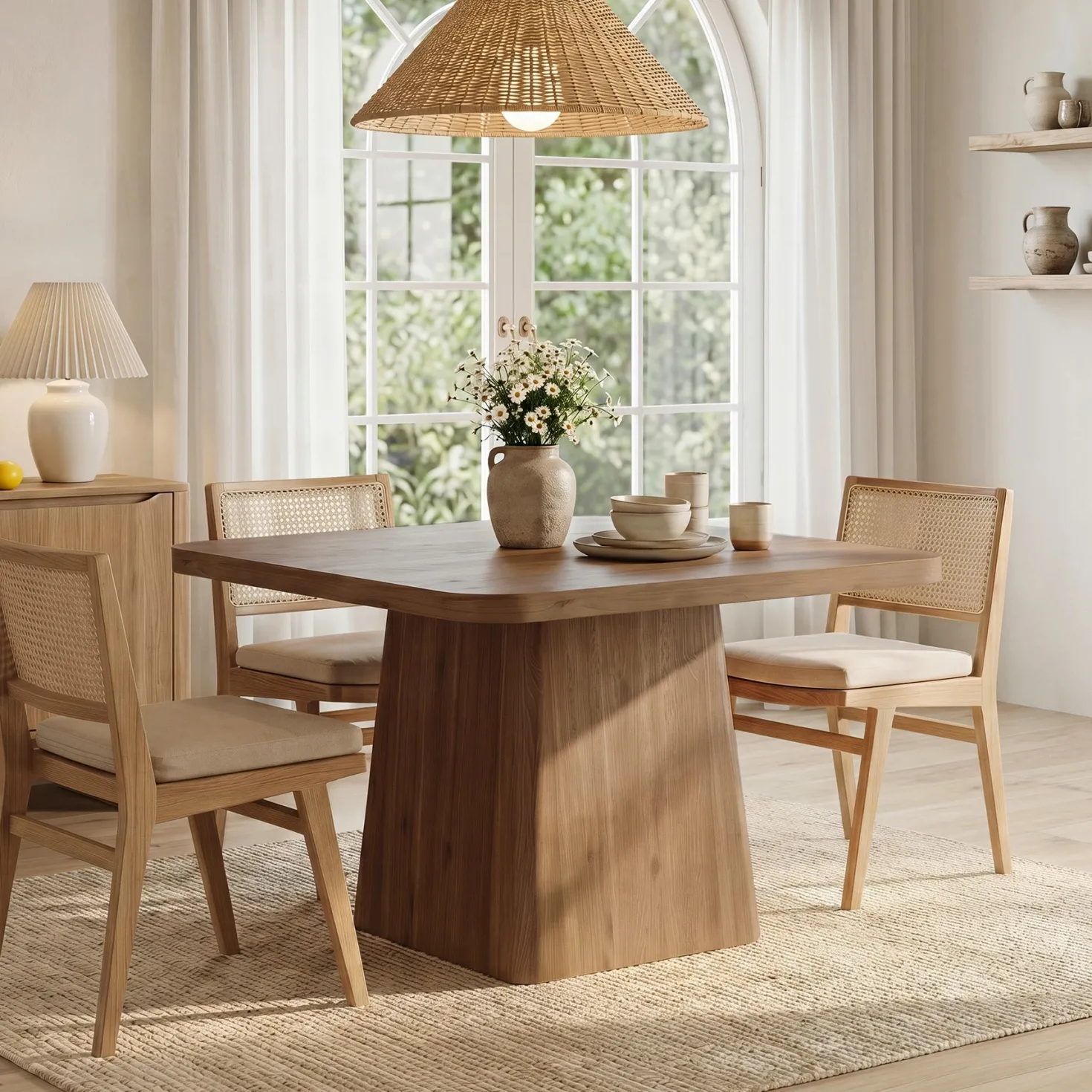 39" Square Solid Wood Dining Table for 2-4 People, Modern Kitchen Table with Pedestal Base (Only Table)