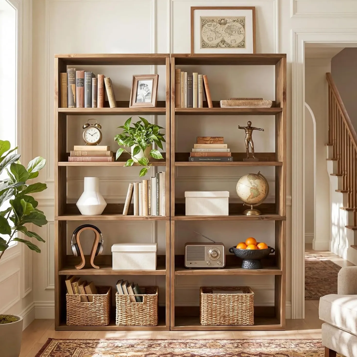 70.8" Tall Bookcase,5-Tier Solid Wood Bookshelf Display Rack for Living Room