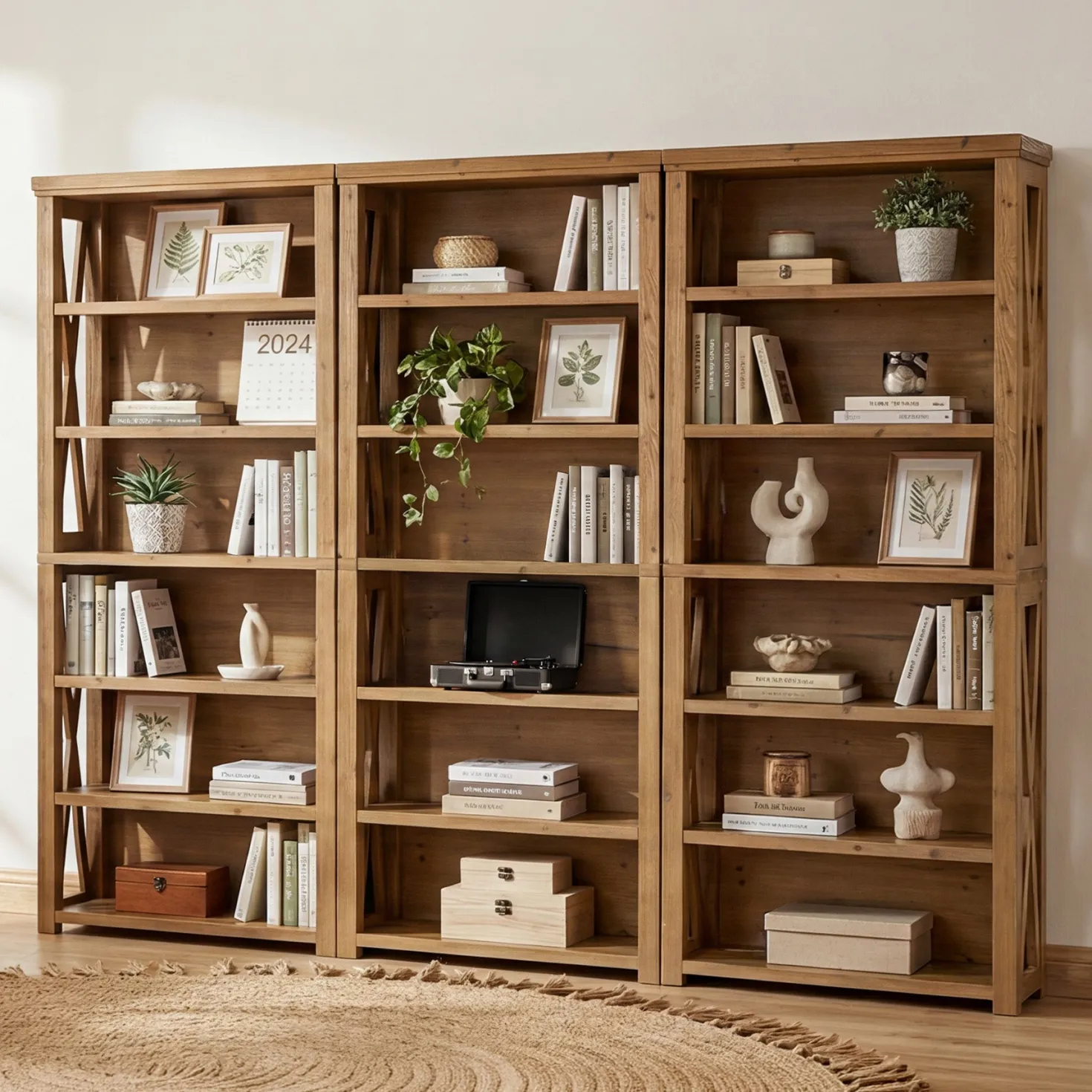 72" Tall Bookshelf, 6-Tier Solid Wood Bookcase with Open Shelves