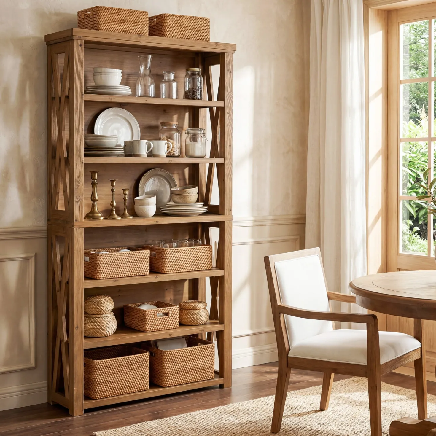 72" Tall Bookshelf, 6-Tier Solid Wood Bookcase with Open Shelves