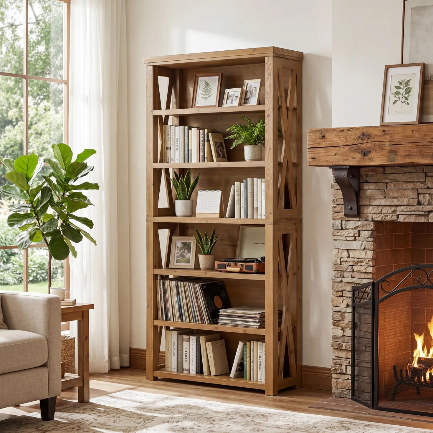 72" Tall Bookshelf, 6-Tier Solid Wood Bookcase with Open Shelves