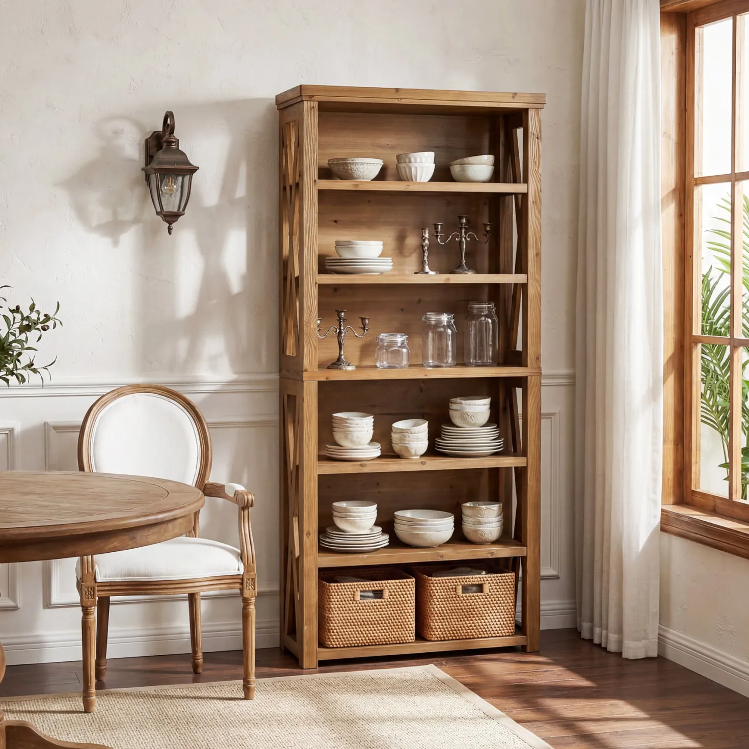 72" Tall Bookshelf, 6-Tier Solid Wood Bookcase with Open Shelves