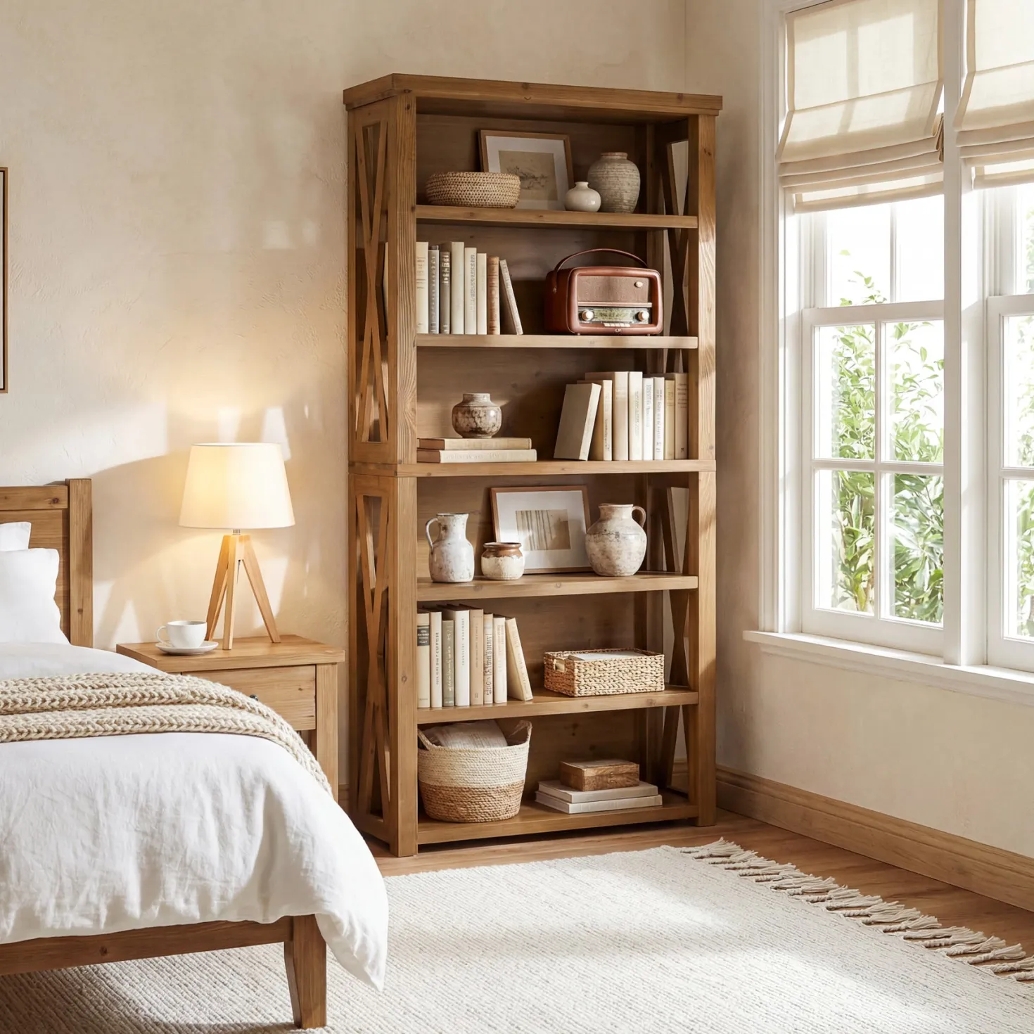 72" Tall Bookshelf, 6-Tier Solid Wood Bookcase with Open Shelves