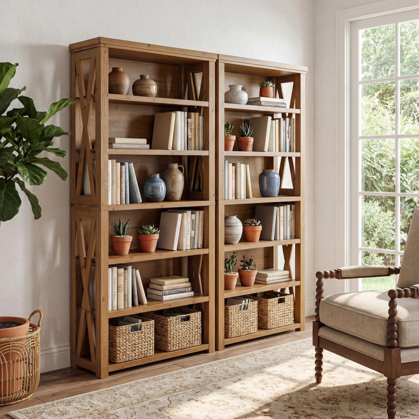 72" Tall Bookshelf, 6-Tier Solid Wood Bookcase with Open Shelves