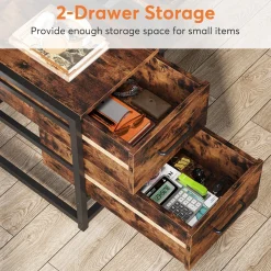 60" Tall Computer Desk Writing Table with 2 Drawers and Storage Shelves