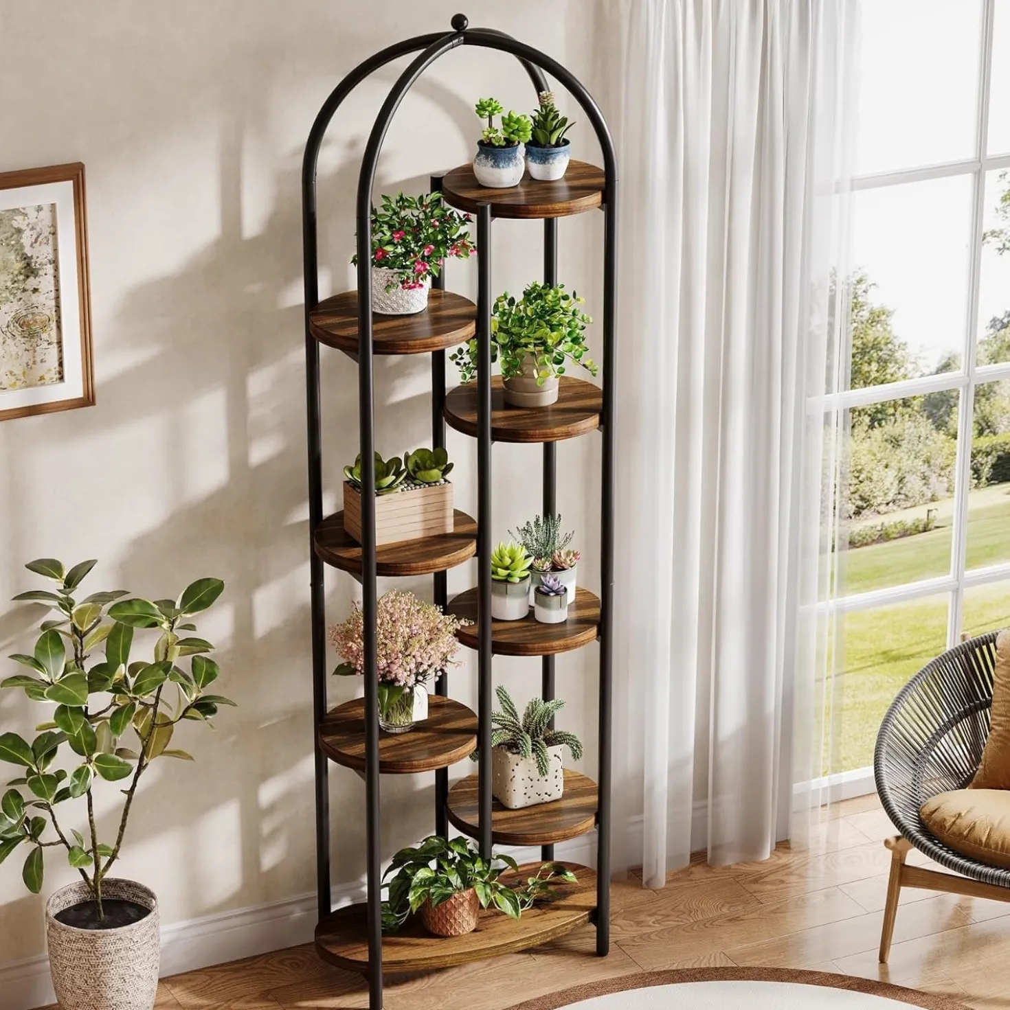 70" Tall Plant Stand Indoor, 8-Tier Arched Plant Shelf Corner Display Rack with Metal Frame