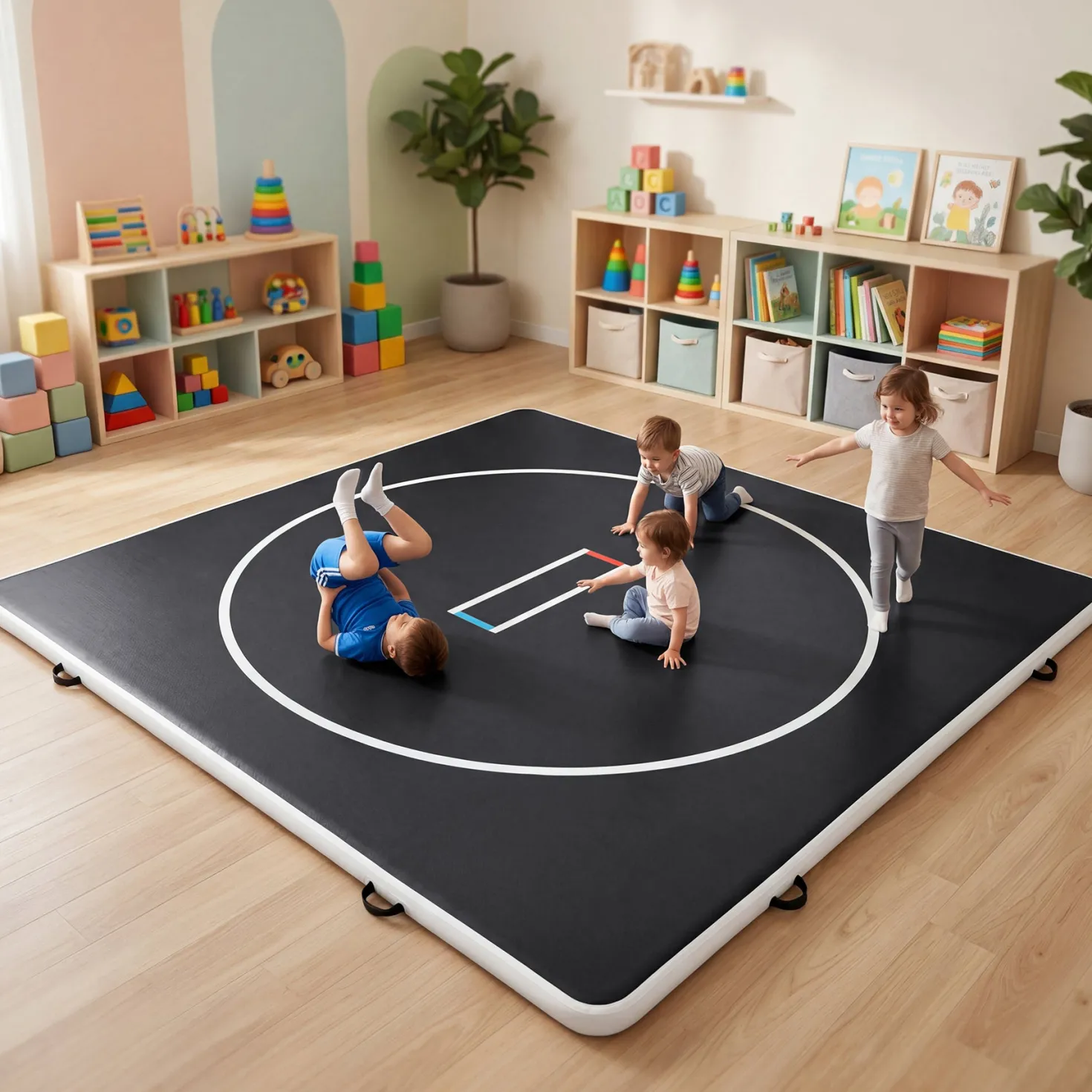 4" Thick Inflatable Wrestling Mat, PVC Portable Wrestling Mats for Indoor Outdoor Use, Jiu Jitsu Mats with Circles for Wrestling