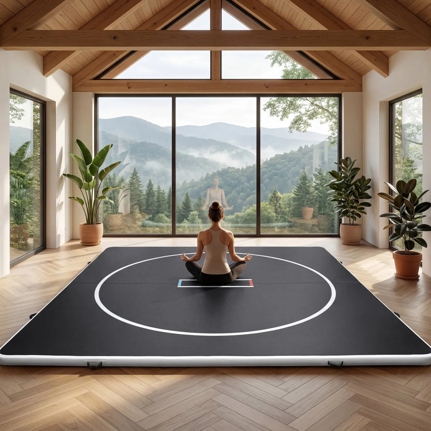4" Thick Inflatable Wrestling Mat, PVC Portable Wrestling Mats for Indoor Outdoor Use, Jiu Jitsu Mats with Circles for Wrestling