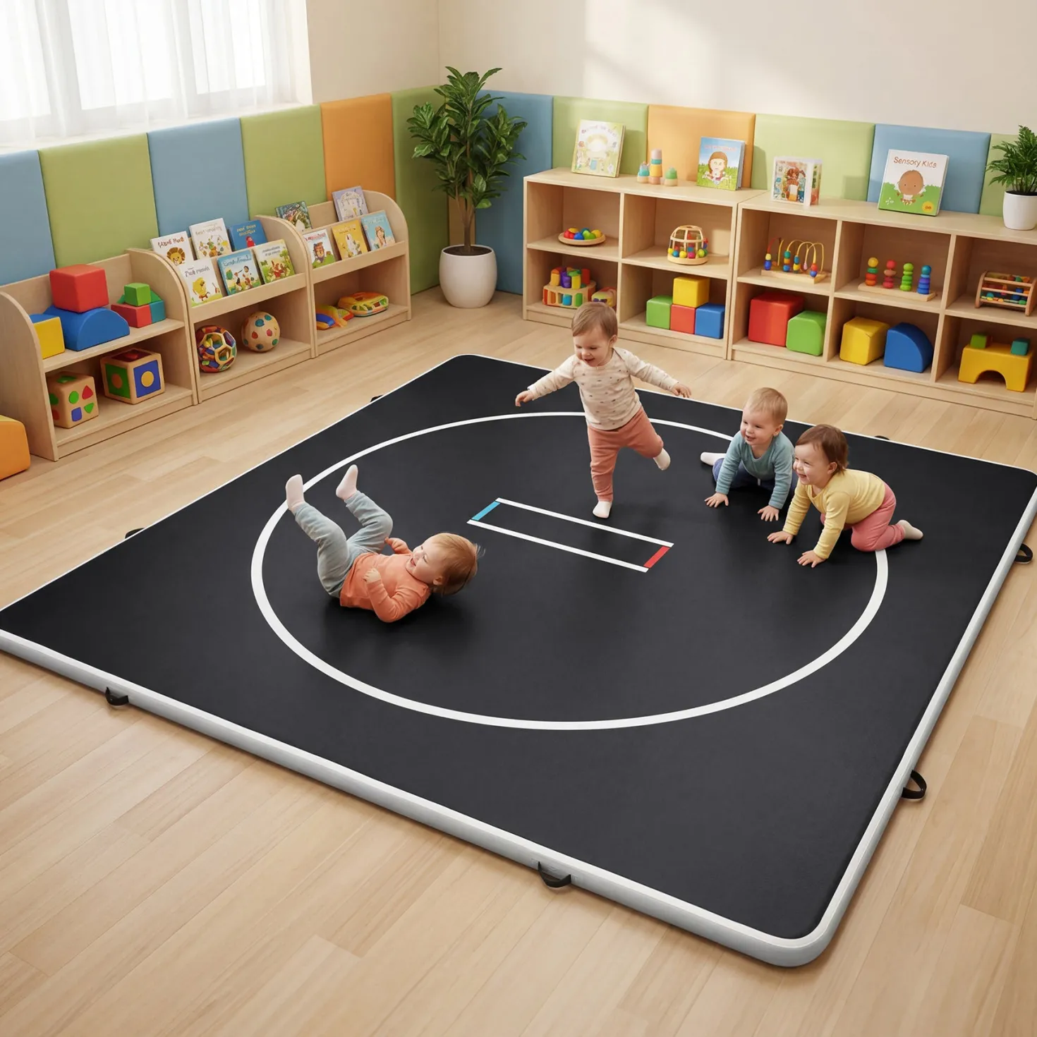 4" Thick Inflatable Wrestling Mat, PVC Portable Wrestling Mats for Indoor Outdoor Use, Jiu Jitsu Mats with Circles for Wrestling