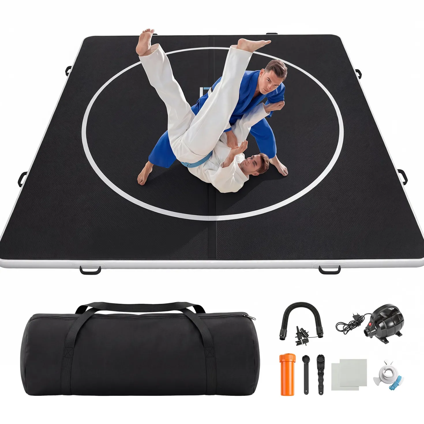 4" Thick Inflatable Wrestling Mat, PVC Portable Wrestling Mats for Indoor Outdoor Use, Jiu Jitsu Mats with Circles for Wrestling