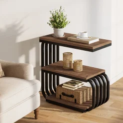 3 Tier End Table, Vintage Side or Bedside Stand for Living Room