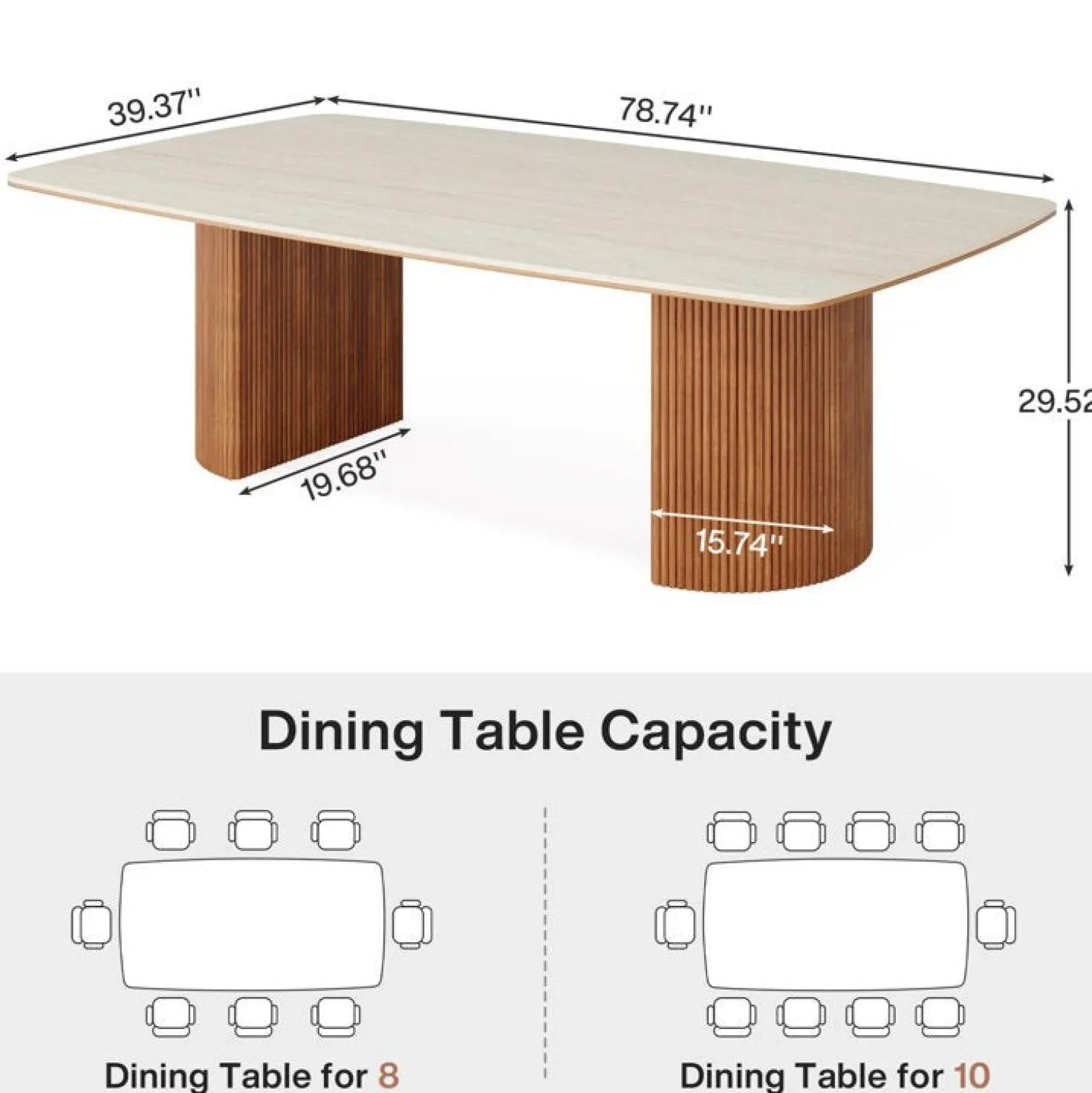 78.7" Travertine Slab Dining Table With Semi-Circular Stripe Base