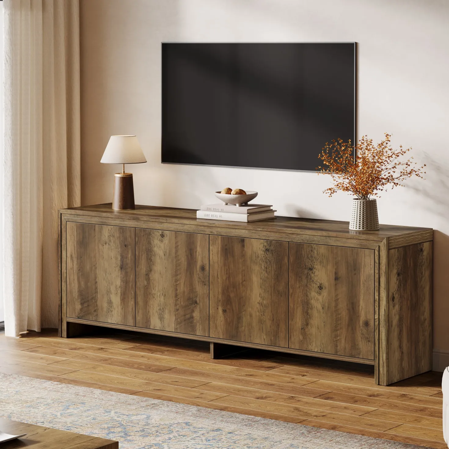 63" TV Stand, Entertainment Center with Storage Cabinet for TVs Up to 70"