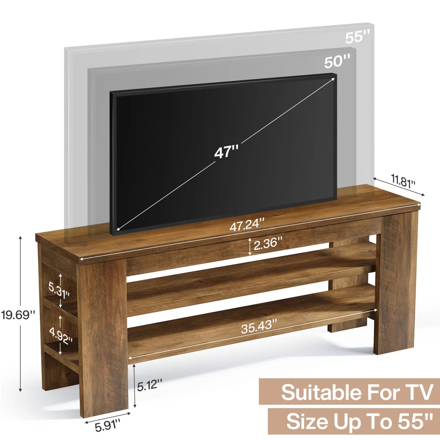 47.2" TV Stand, Entertainment Center with Open Storage for TVs up to 55"