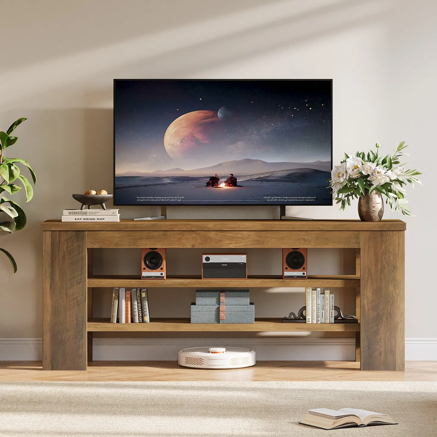 47.2" TV Stand, Entertainment Center with Open Storage for TVs up to 55"