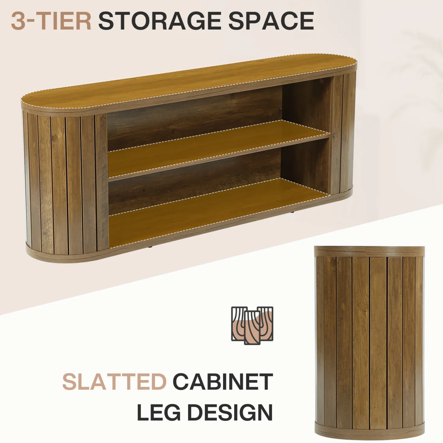 63" TV Stand, Farmhouse Entertainment Center with 3-Tier Storage Shelf