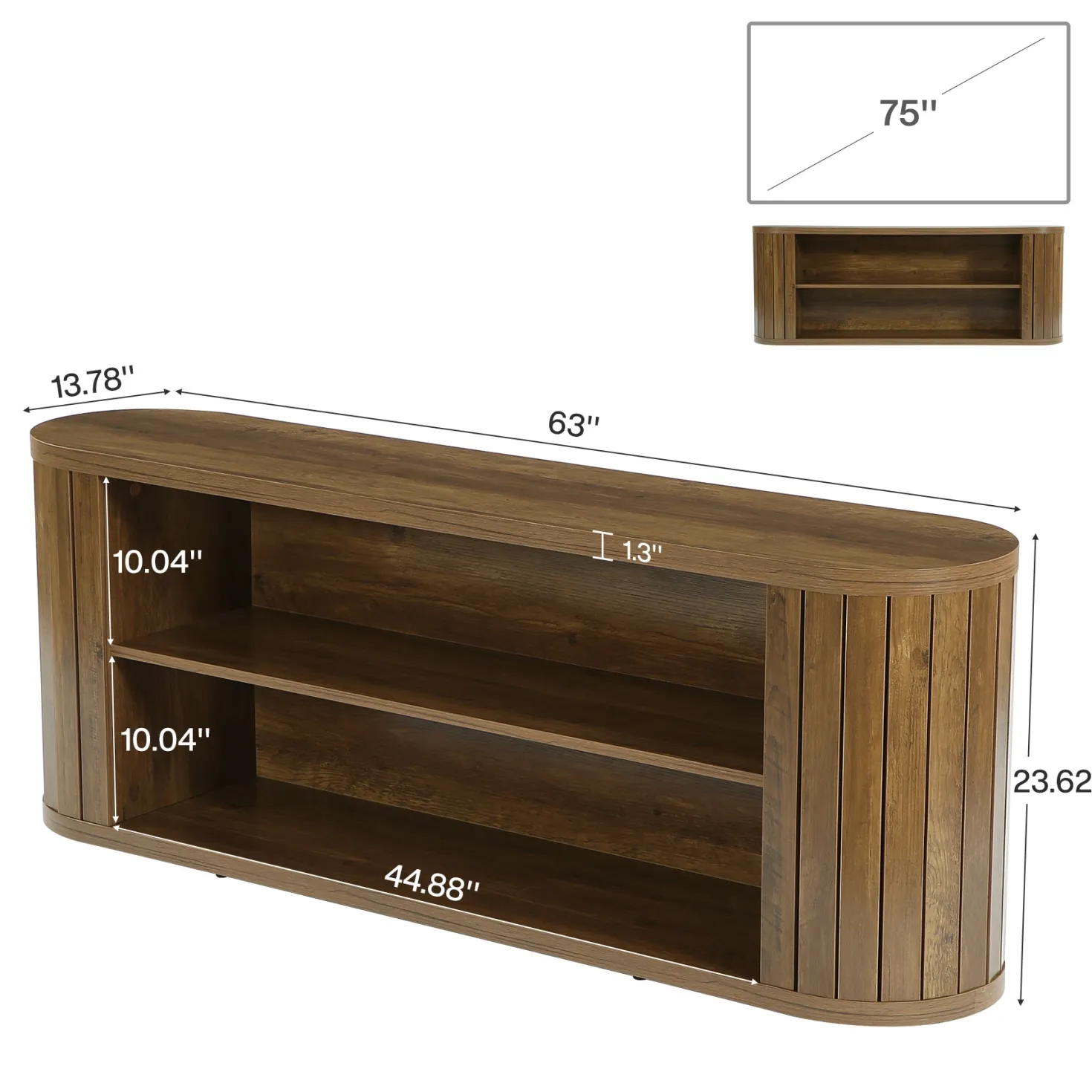 63" TV Stand, Farmhouse Entertainment Center with 3-Tier Storage Shelf