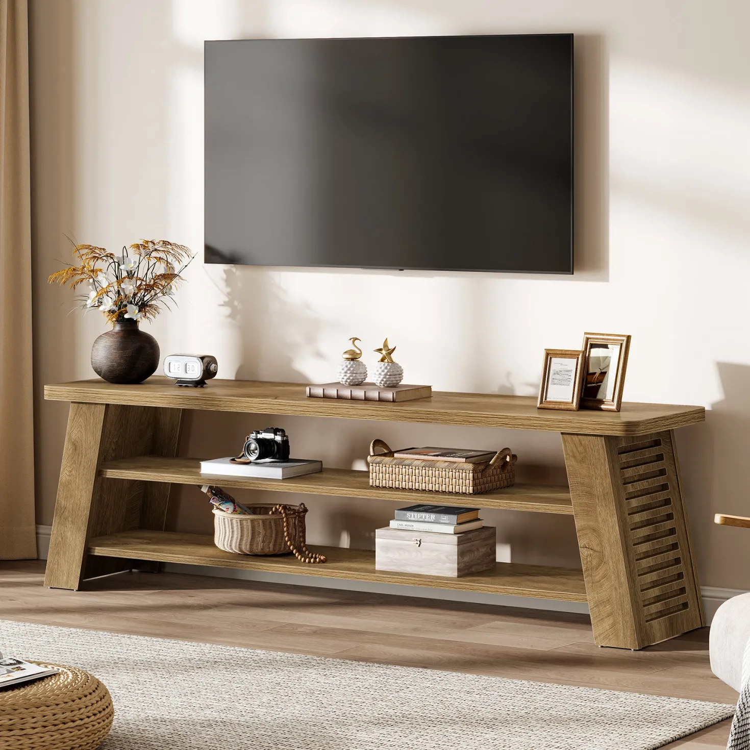 47" TV Stand for 60" TVs, 3-Tier Entertainment Media Center with Storage Shelves