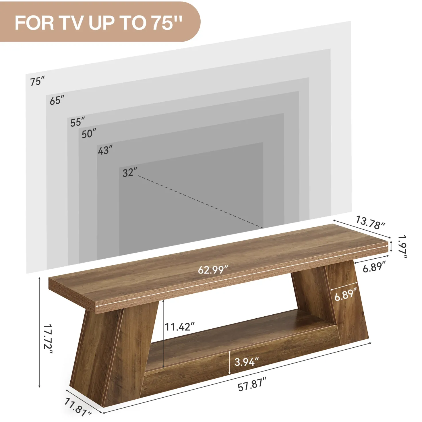 63" TV Stand for UP to 75" TVs, Media TV Console with Storage Shelves