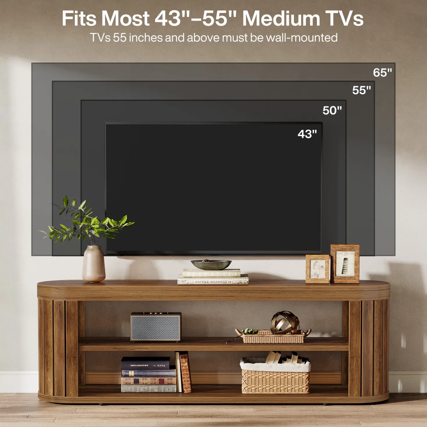 47.2" TV Stand for TVs up to 55", Entertainment Center with 2-Tier Open Storage