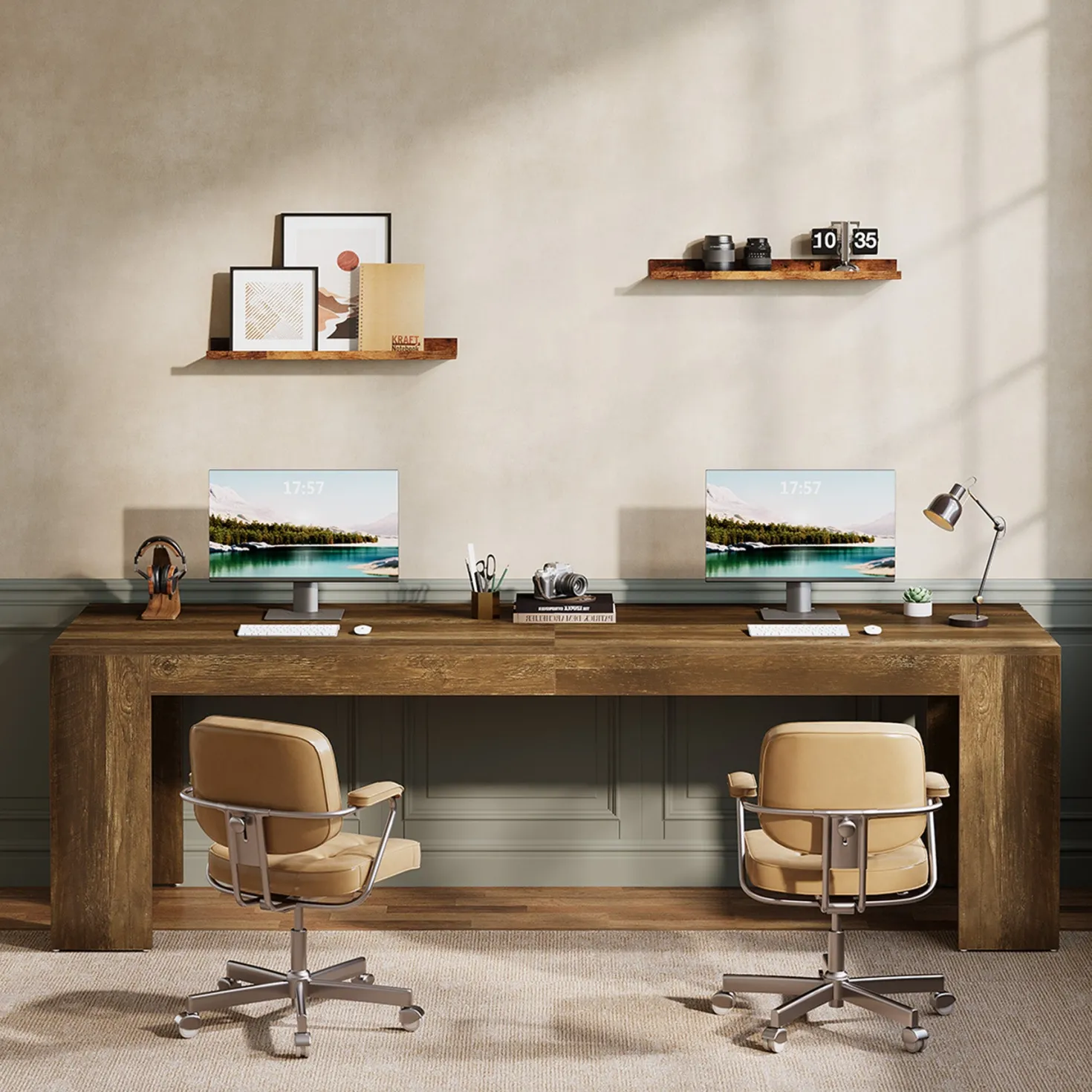 86.6" Two Person Computer Desk, Long Executive Desk with Large Workspace for Home Office