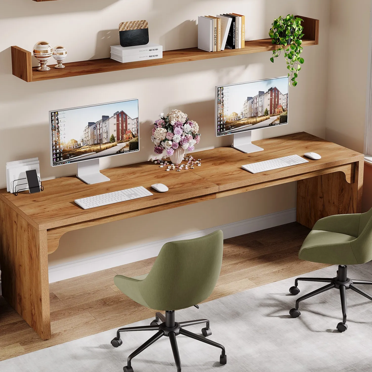 78.7" Two Person Desk, Wood Long Computer Desk Double Desk