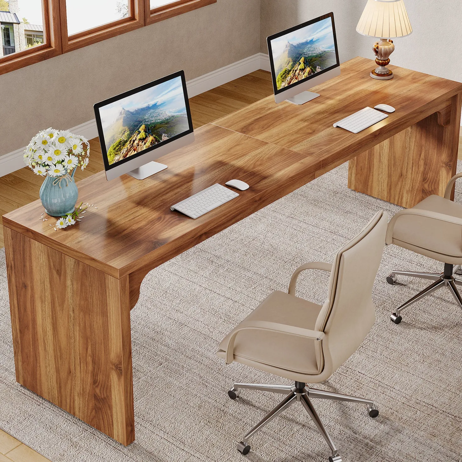 78.7" Two Person Desk, Wood Long Computer Desk Double Desk