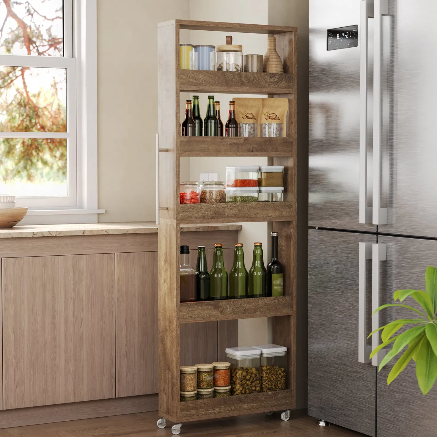 63" Utility Cart on Wheels, 5-Tier Narrow Mobile Shelf Organizer