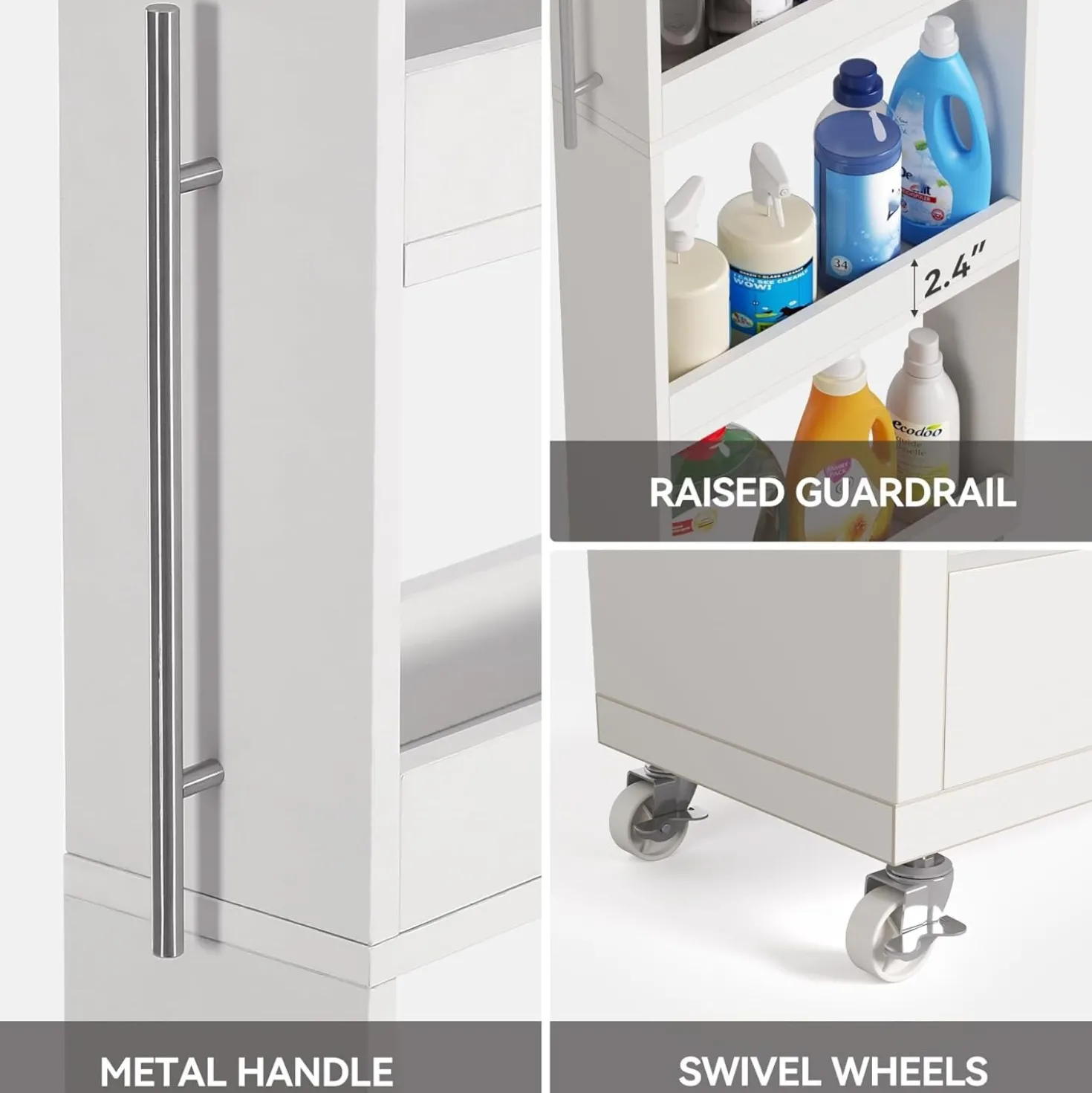 63" Utility Cart on Wheels, 5-Tier Narrow Mobile Shelf Organizer