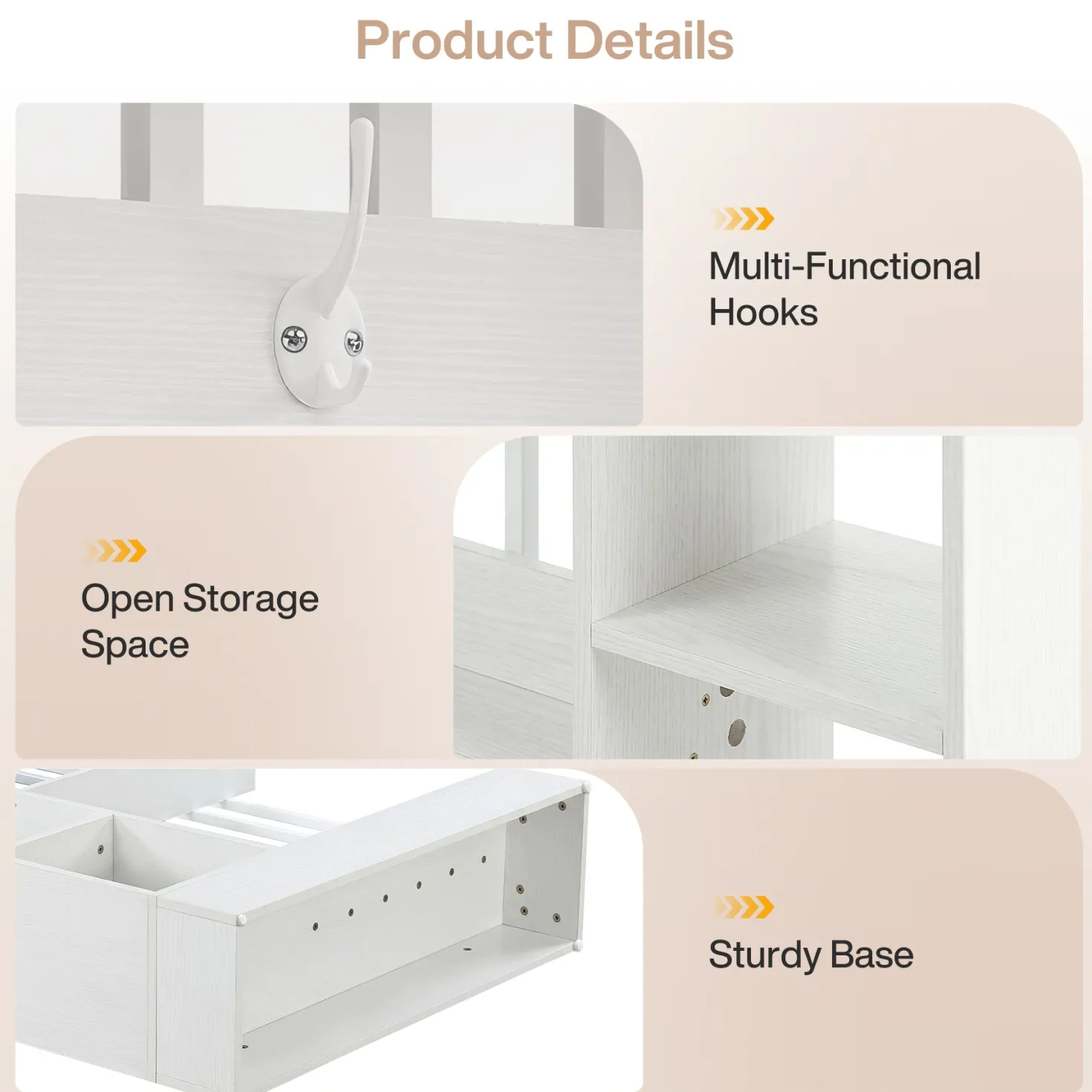 71" Wall Room Divider, Wood Freestanding Wall Partition Bookcase with Coat Hooks