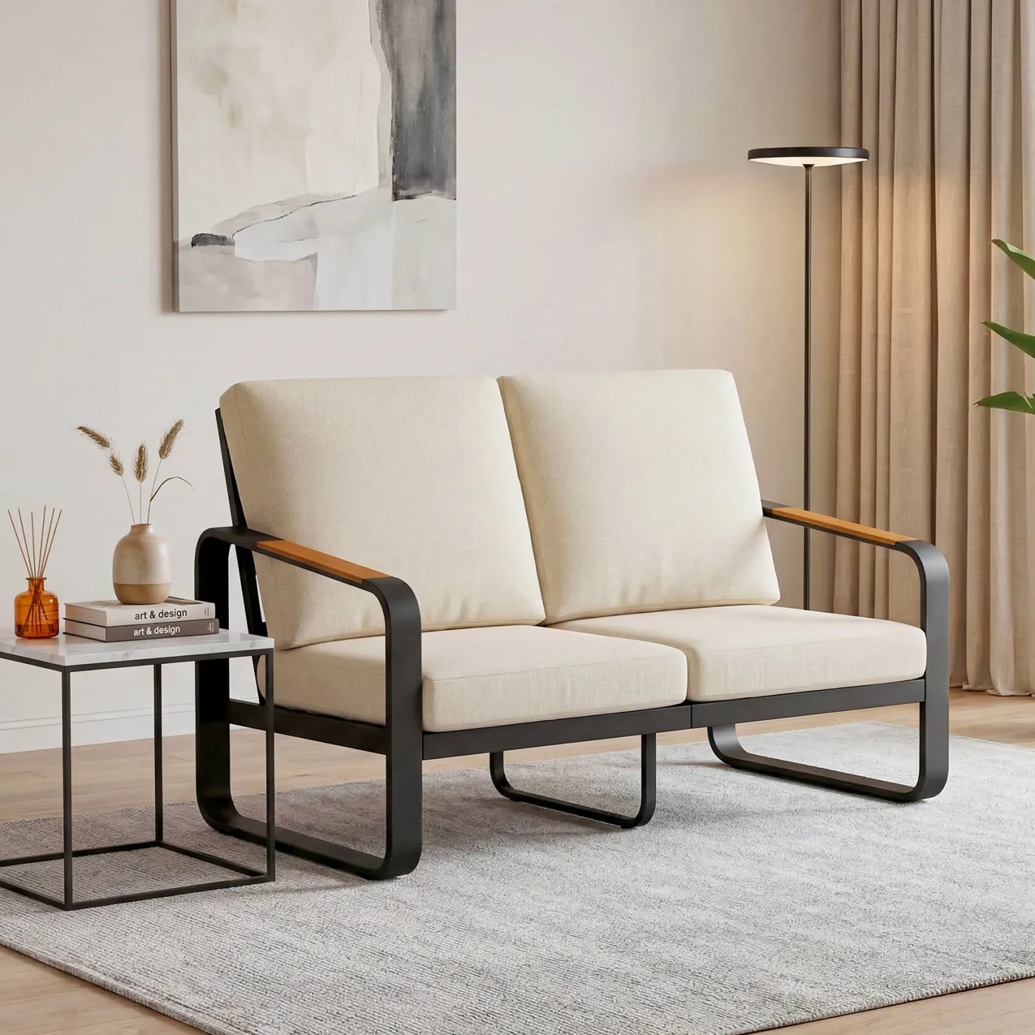 54.3" Wide Loveseat Sofa, Outdoor Patio Sofa With Removable Cushions