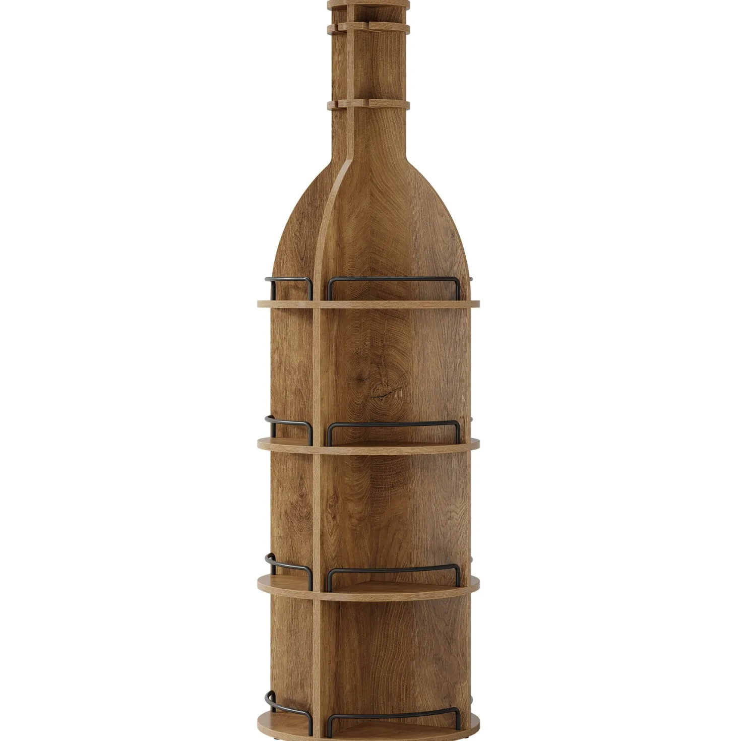 75" Wine Rack with Shelves, Round Wine Cabinet with Hanging Goblet Holder (No Lights)