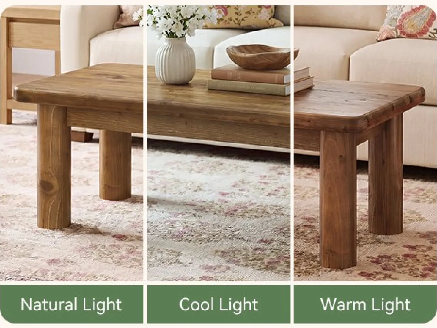 47" Wood Coffee Table, Solid Rectangular Center Table for Living Room