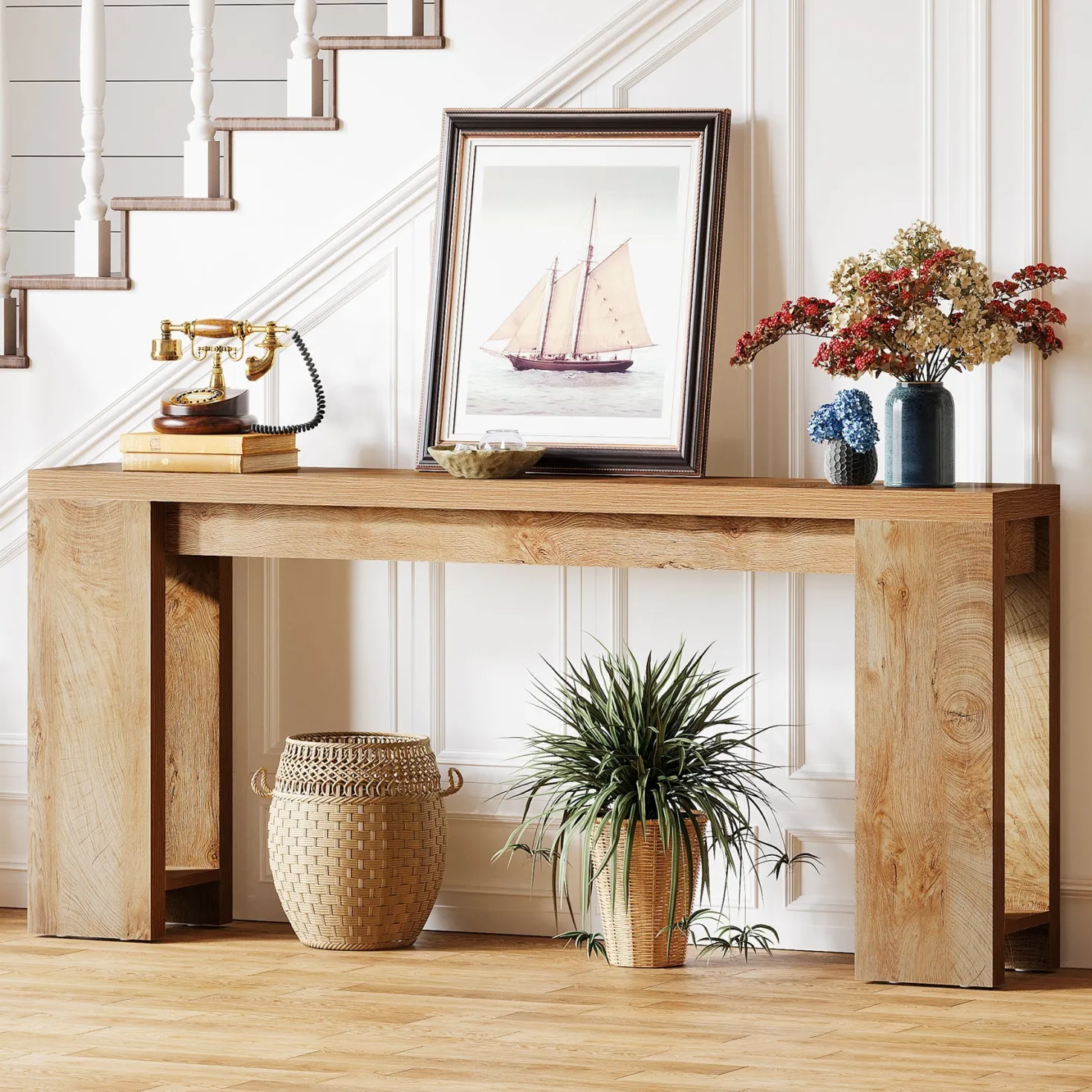 70.9" Wood Console Table, Farmhouse Sofa Table Entryway Table