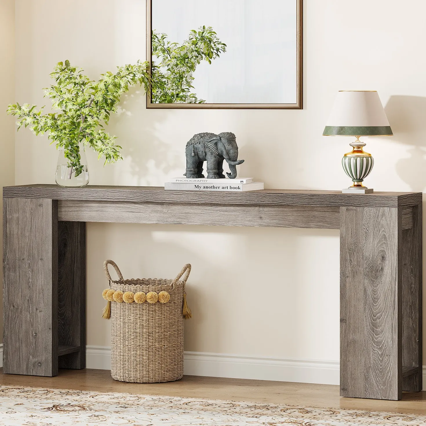 70.9" Wood Console Table, Farmhouse Sofa Table Entryway Table