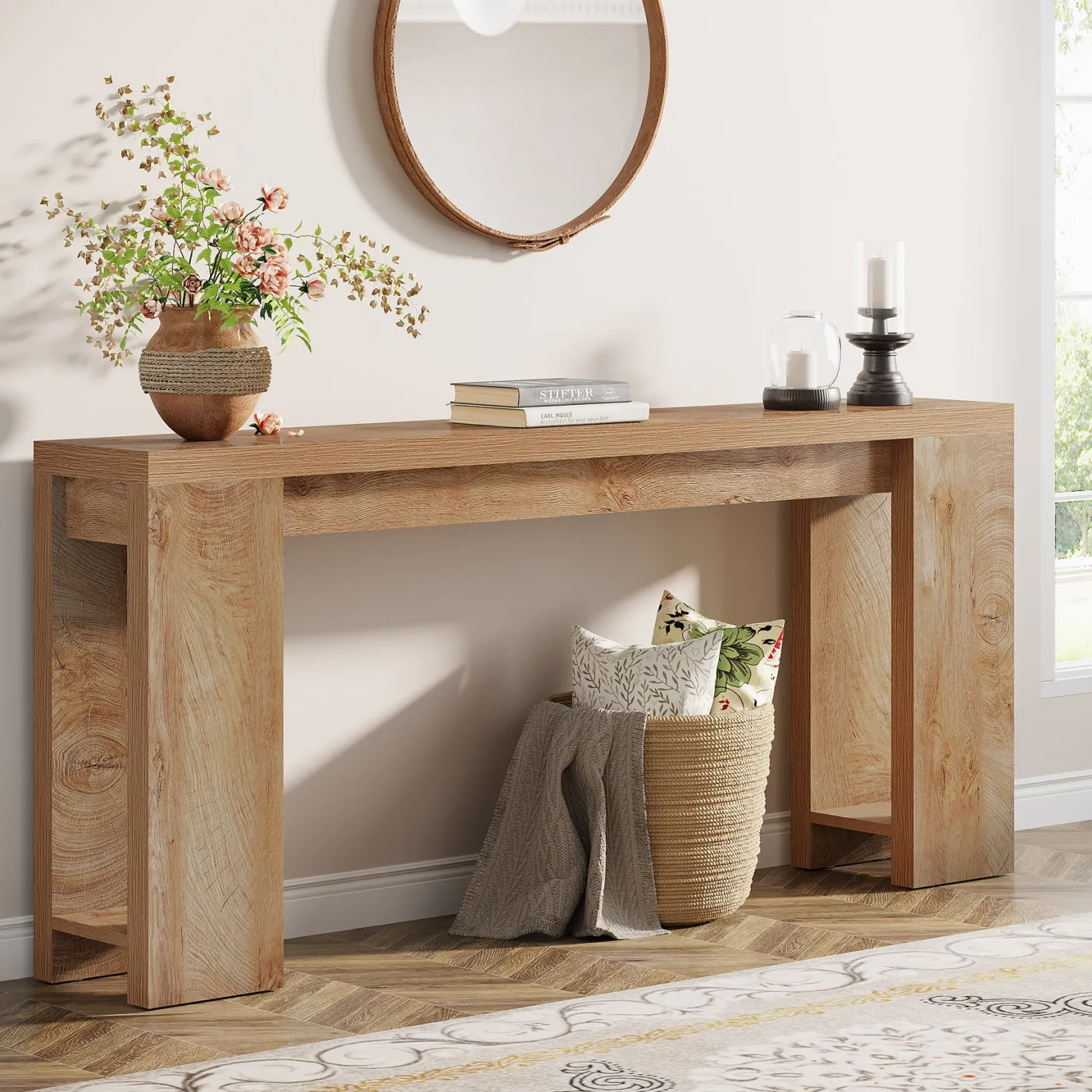 70.9" Wood Console Table, Farmhouse Sofa Table Entryway Table