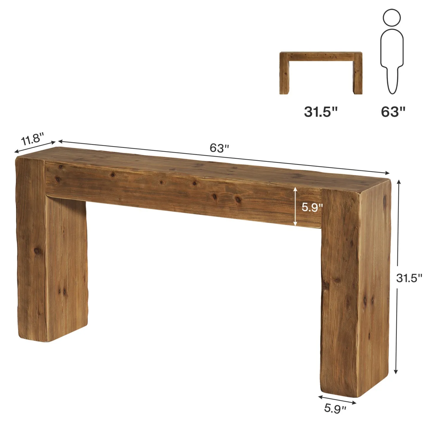 63" Wood Console Table, Farmhouse Sofa Table Entryway Table
