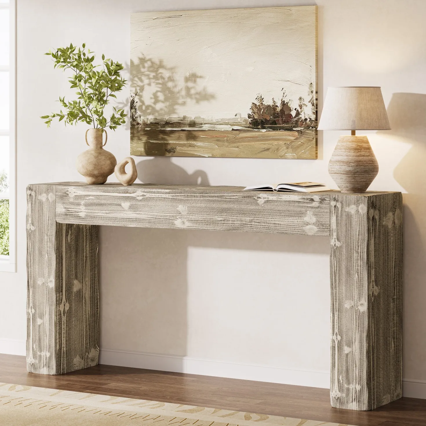 63" Wood Console Table, Farmhouse Sofa Table Entryway Table