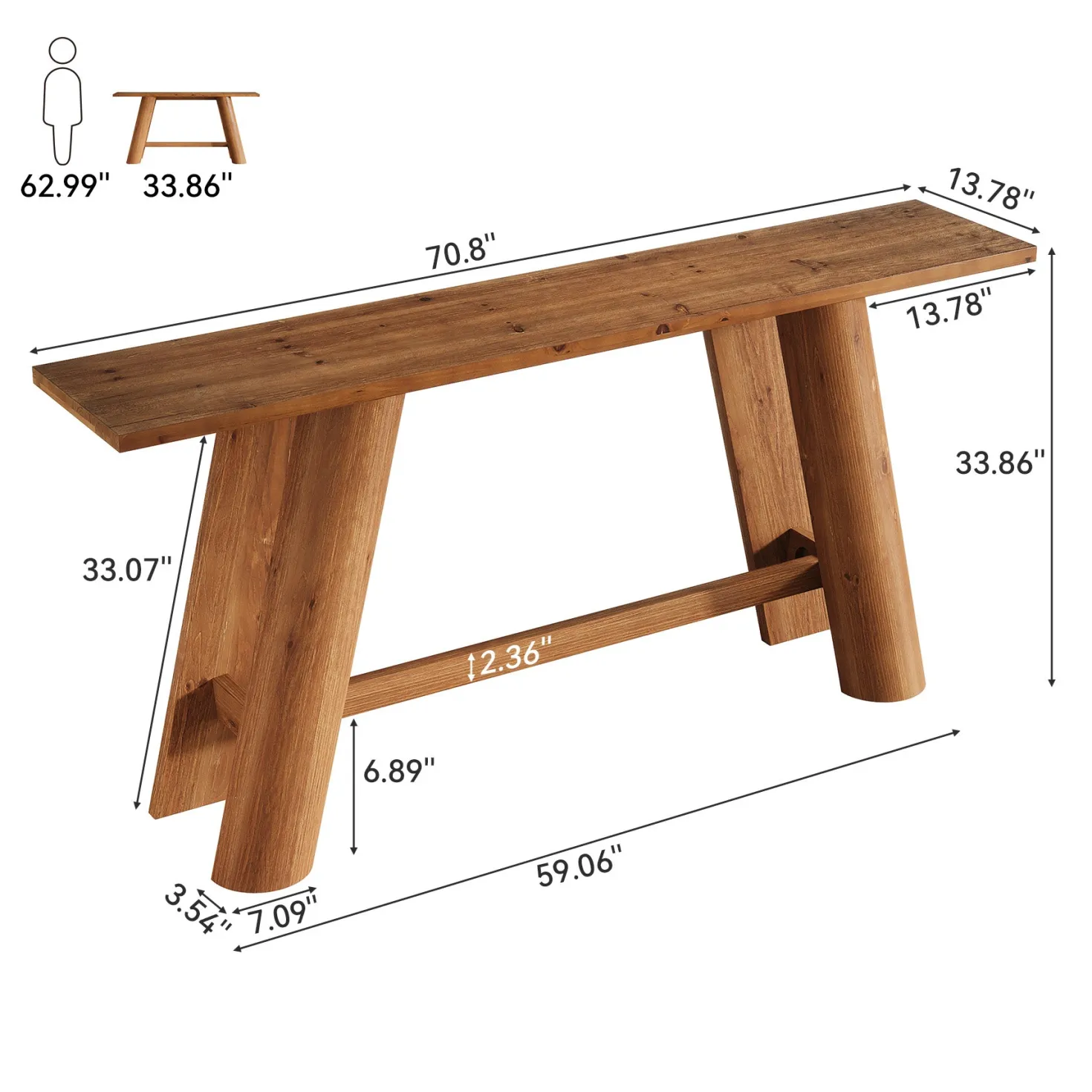 70.9" Wood Console Table, Narrow Sofa Table Behind Couch Entryway Furniture