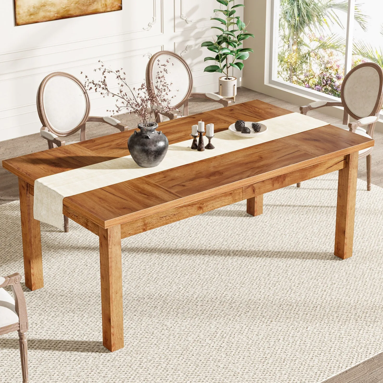 70.9" Wood Dining Table for 6-8 People, Farmhouse Breakfast Table