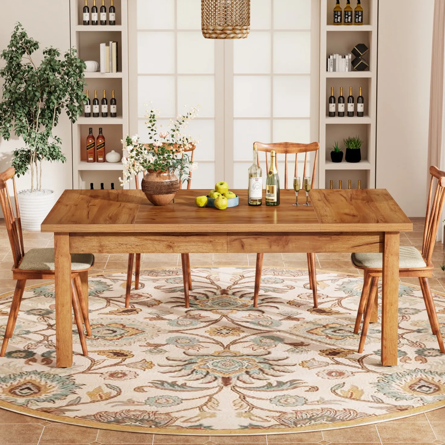 70.9" Wood Dining Table for 6-8 People, Farmhouse Breakfast Table