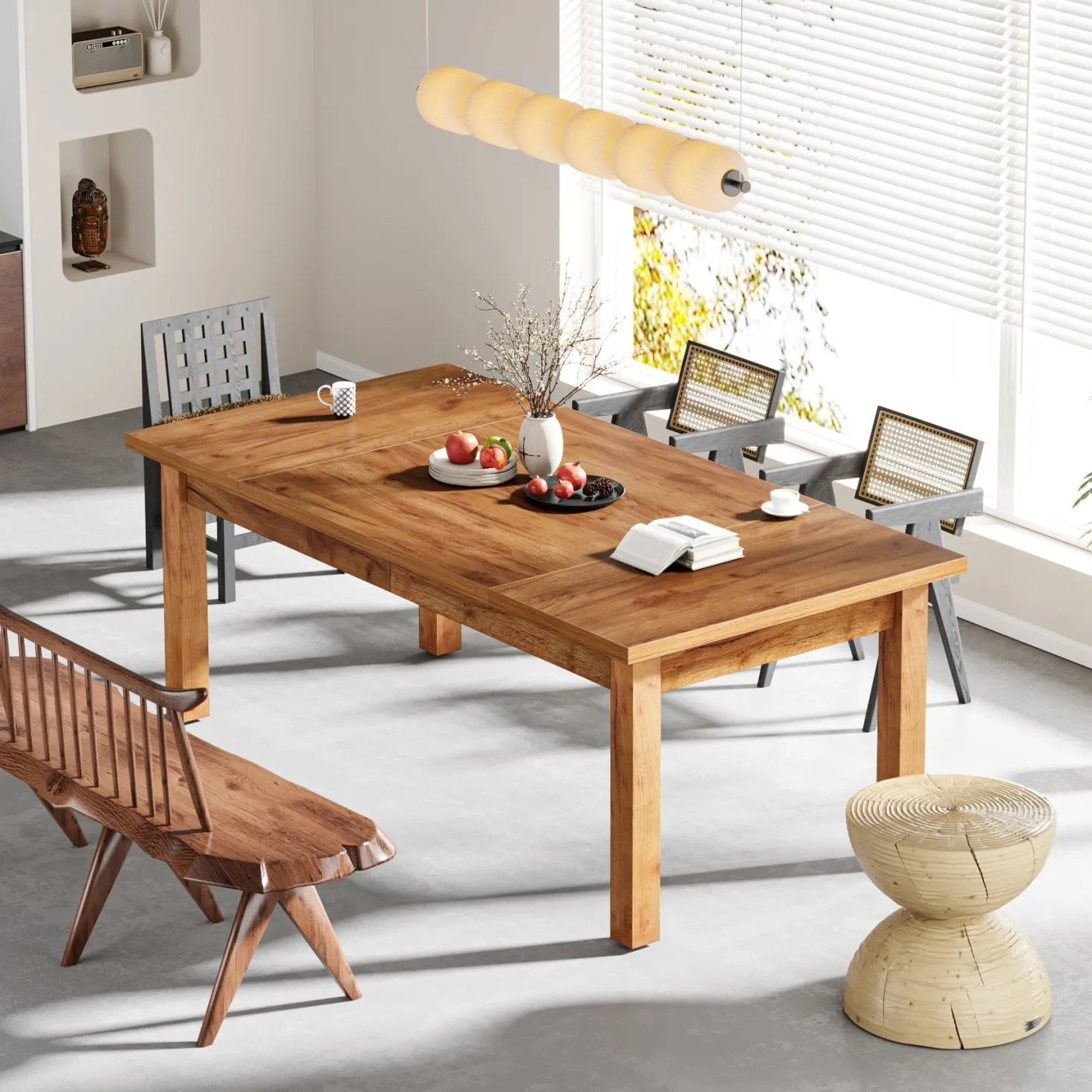 70.9" Wood Dining Table for 6-8 People, Farmhouse Breakfast Table