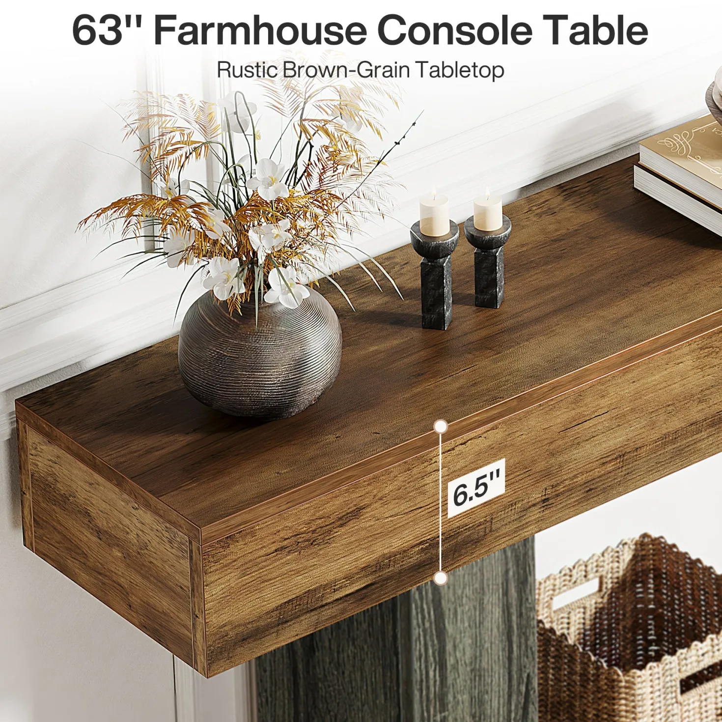 63" Wooden Console Table, Farmhouse 2-Tier Sofa Table Entryway Table