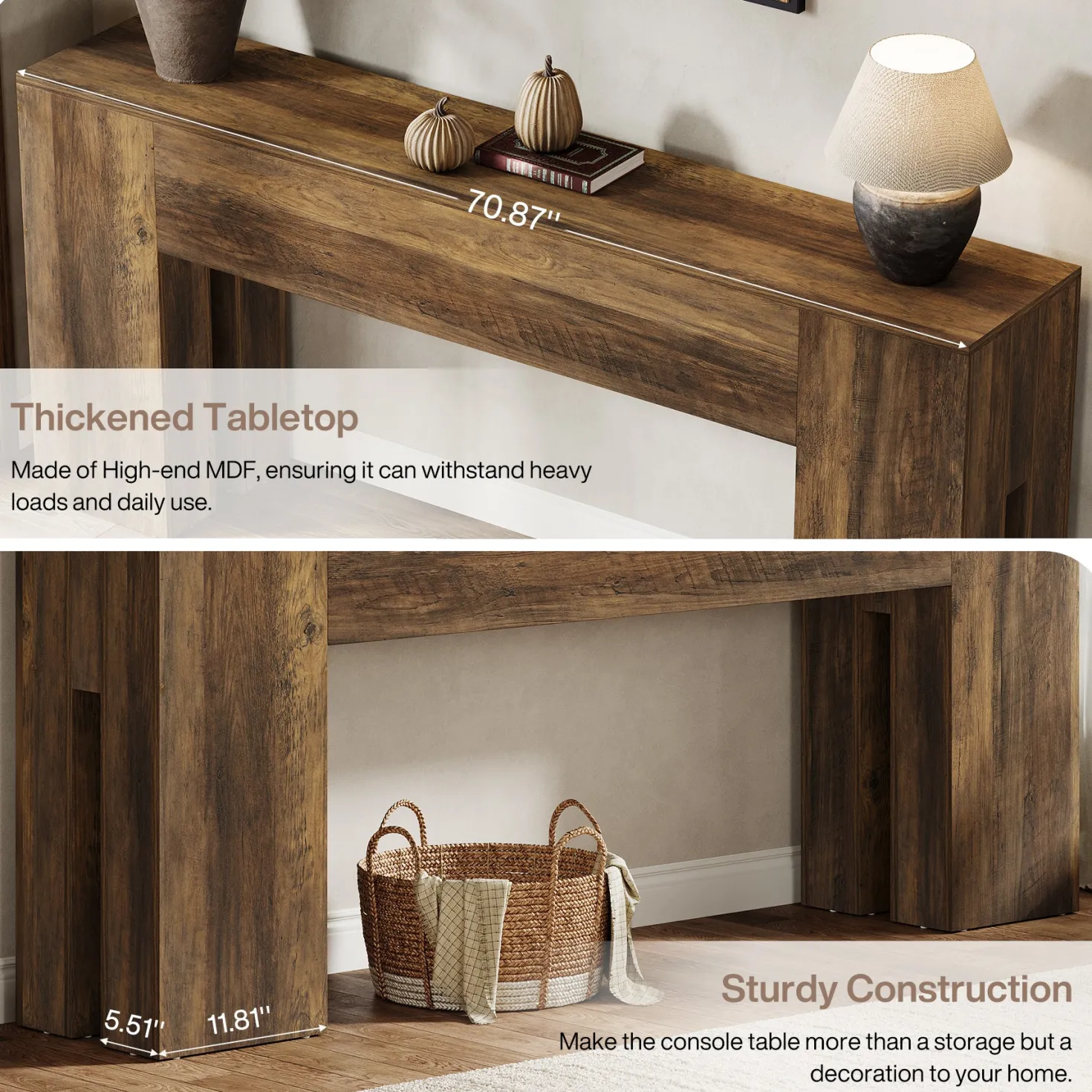 70.8" Wooden Console Table, Sturdy Sofa Hallway Table