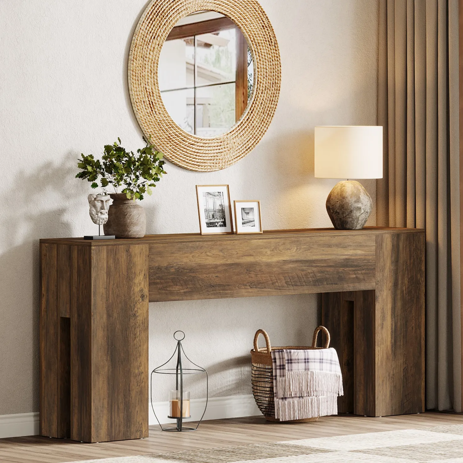 70.8" Wooden Console Table, Sturdy Sofa Hallway Table