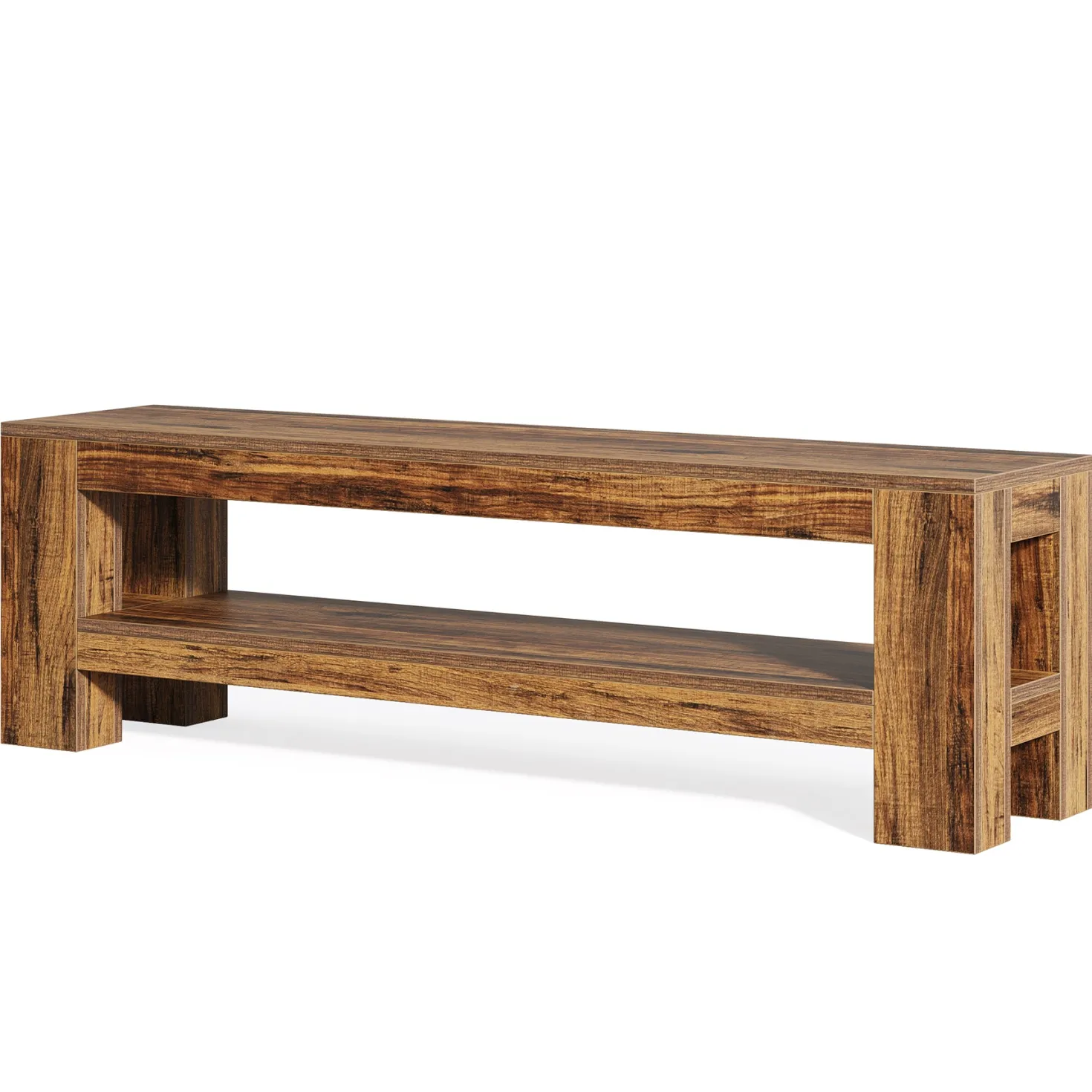 59" Wooden Dining Bench, Farmhouse Indoor Kitchen Bench with Storage Shelf